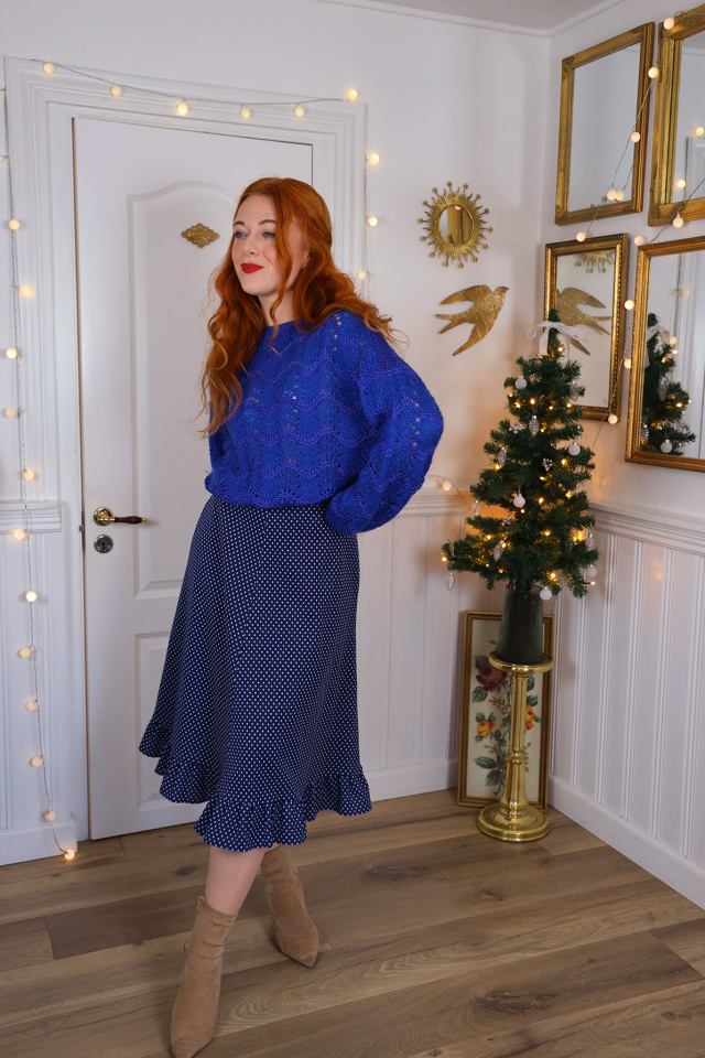 Dark Blue White Dot Vintage Skirt | M