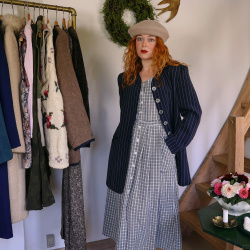 Dark Blue White Striped Vintage Blazer | L