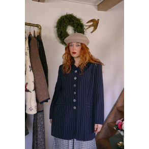 Dark Blue White Striped Vintage Blazer | L