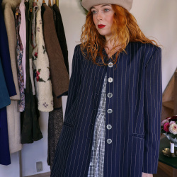 Dark Blue White Striped Vintage Blazer | L
