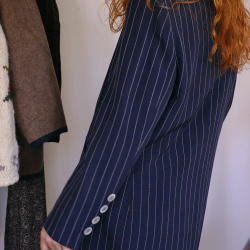 Dark Blue White Striped Vintage Blazer | L