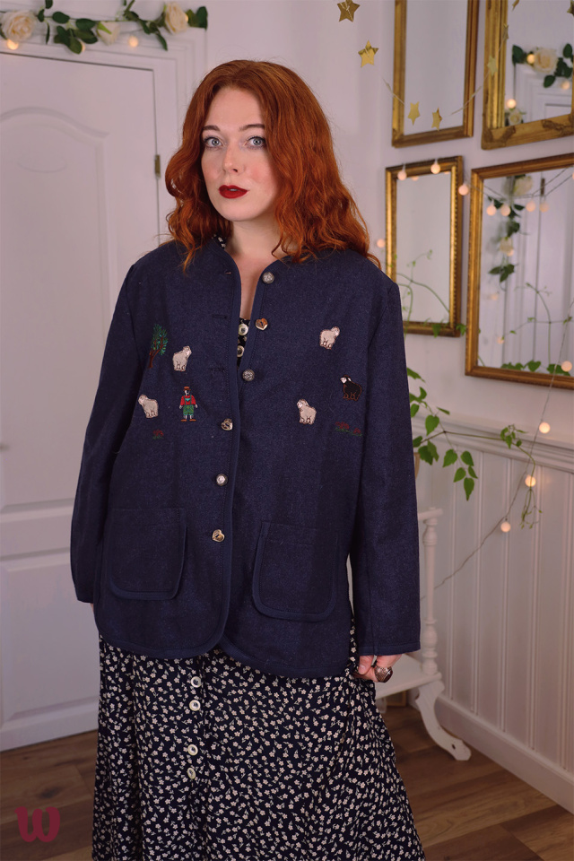 Dark Blue Embroidered Wool Jacket | L