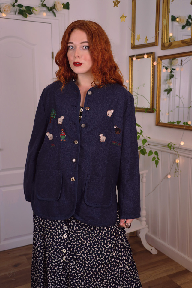Dark Blue Embroidered Wool Jacket | L