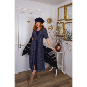 Dark Blue Floral 90's Vintage Dress | S/M