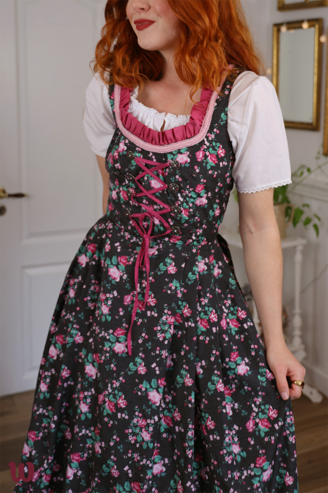 Dark Brown Romantic Floral Vintage Dress | S