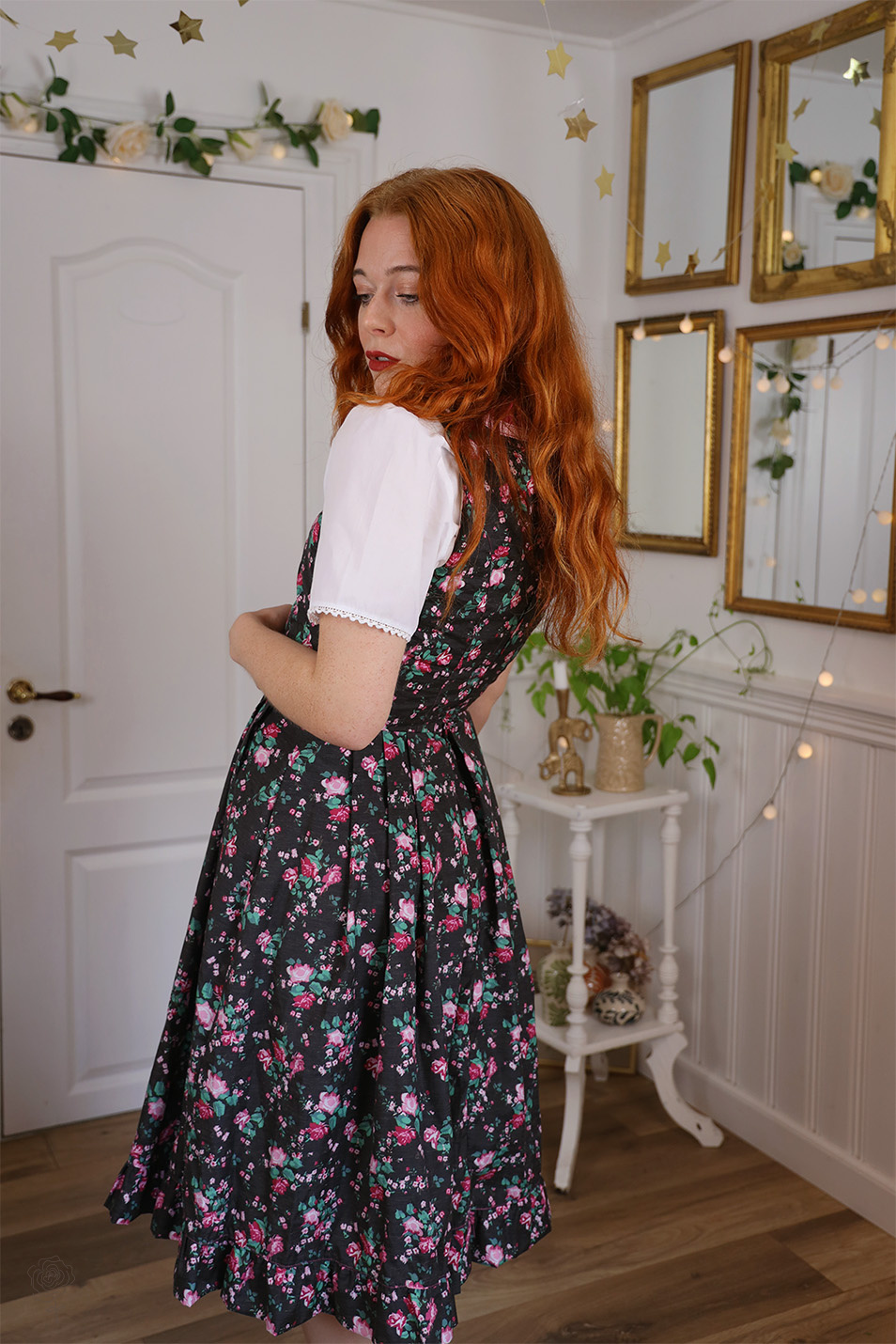 Dark Brown Romantic Floral Vintage Dress | S