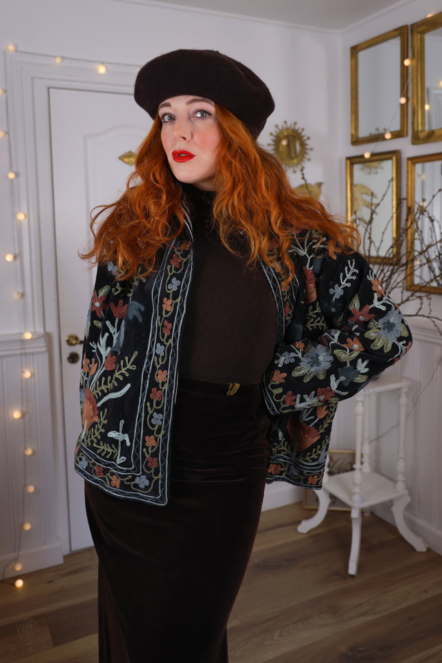 Dark Brown Velvet Vintage Skirt | S