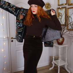 Dark Brown Velvet Vintage Skirt | S