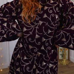 Dark Burgundy Velvet Gold Embroidered Sample Dress | M