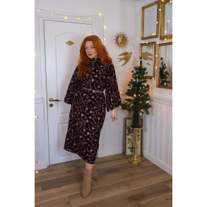 Dark Burgundy Velvet Gold Embroidered Sample Dress | M