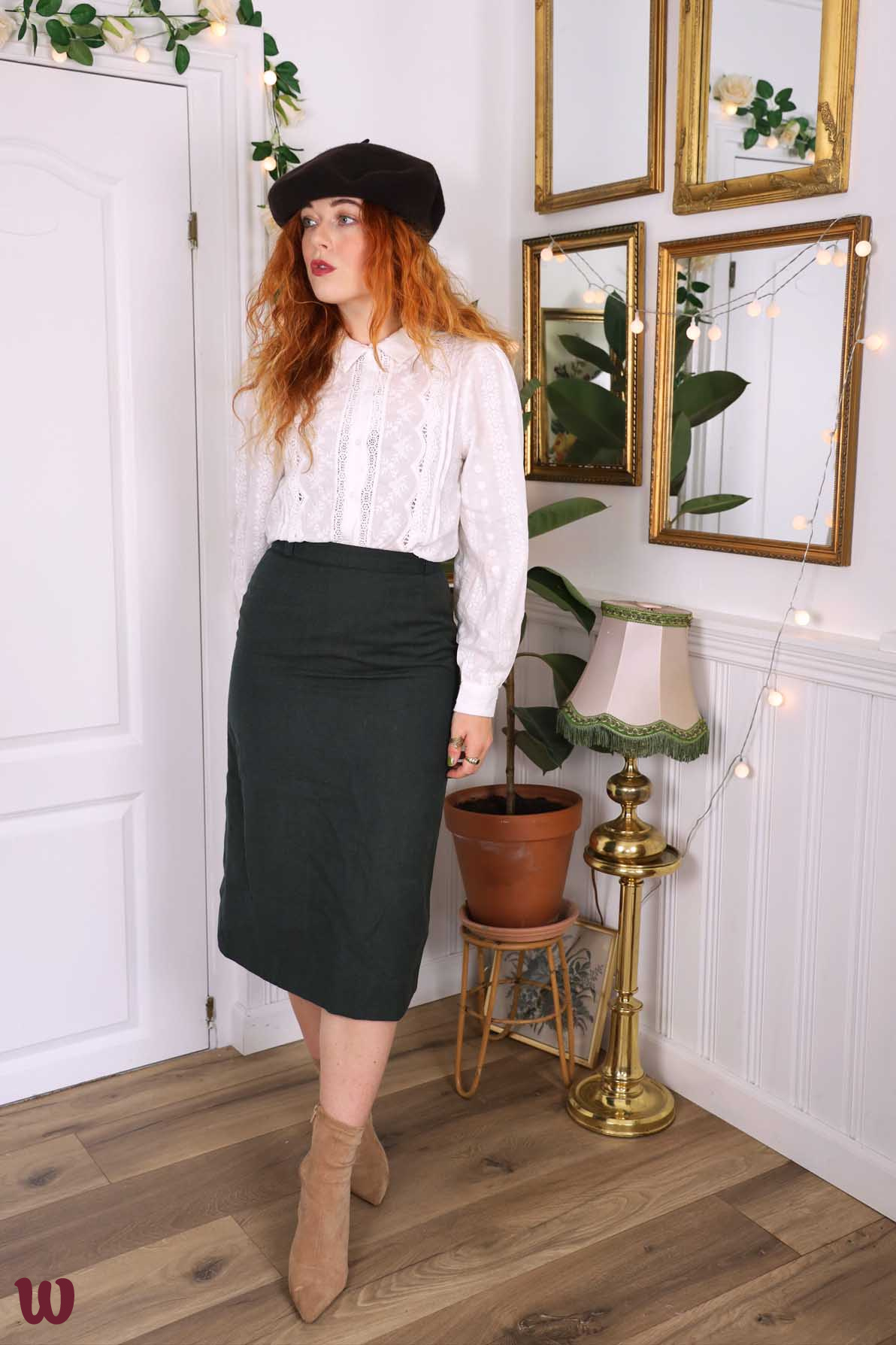 Dark khaki cheap pencil skirt