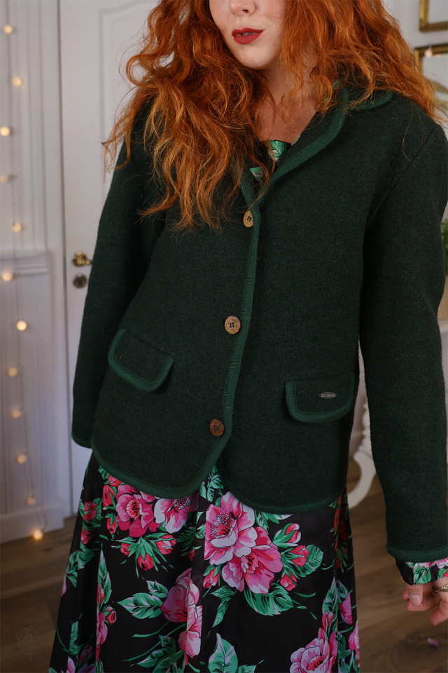 Dark Khaki Green Wool Vintage Jacket | S