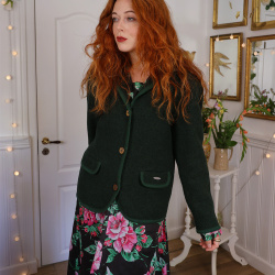 Dark Khaki Green Wool Vintage Jacket | S