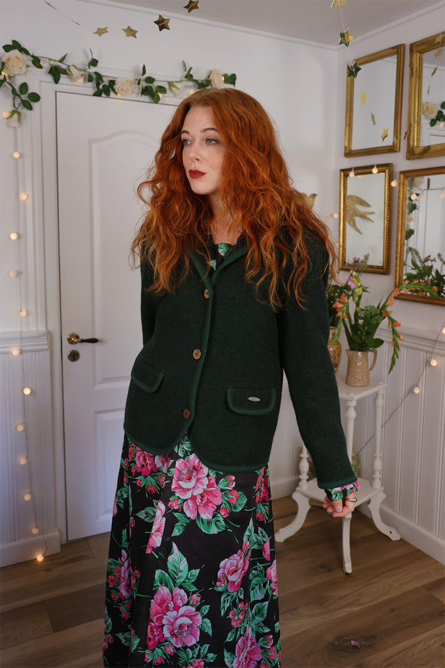 Dark Khaki Green Wool Vintage Jacket | S