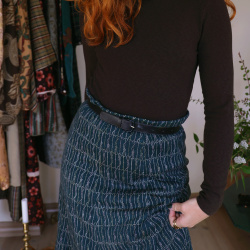 Green Robe Pattern Vintage Skirt | L/XL