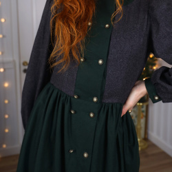 Stunning Dark Grey &amp; Green Vintage Wool Dress | S