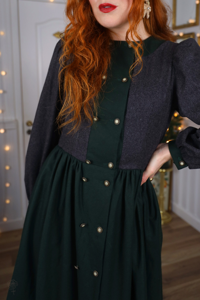 Stunning Dark Grey &amp; Green Vintage Wool Dress | S