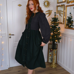 Stunning Dark Grey &amp; Green Vintage Wool Dress | S