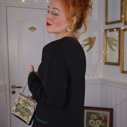 Dark Grey Green Trim Wool Vintage Cardigan | M/L