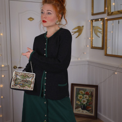 Dark Grey Green Trim Wool Vintage Cardigan | M/L