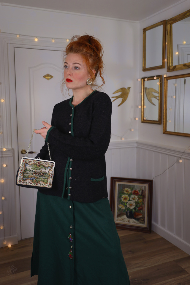 Dark Grey Green Trim Wool Vintage Cardigan | M/L