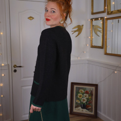 Dark Grey Green Trim Wool Vintage Cardigan | M/L