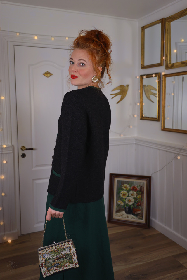 Dark Grey Green Trim Wool Vintage Cardigan | M/L