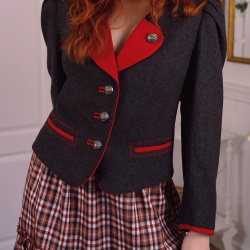 Dark Grey &amp; Red Wool Vintage Jacket | M