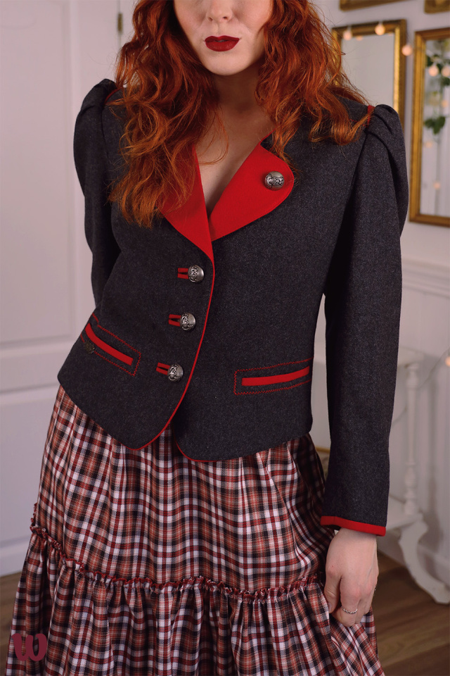 Dark Grey &amp; Red Wool Vintage Jacket | M
