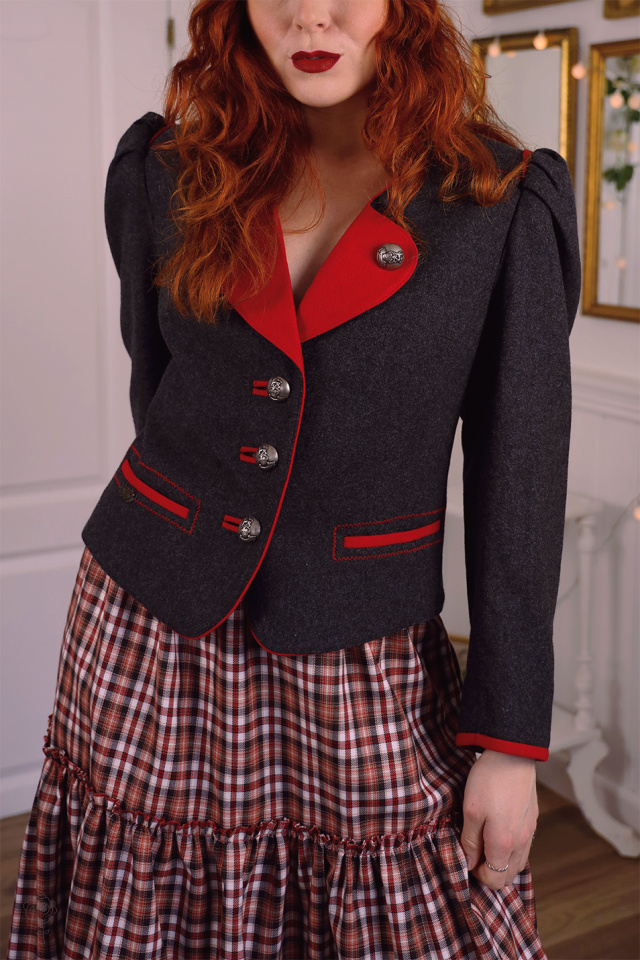 Dark Grey &amp; Red Wool Vintage Jacket | M