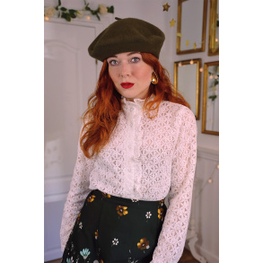 Khaki Green Wool Beret 