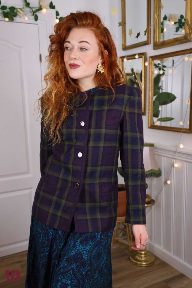 Dark Purple Mustard Plaid Vintage Jacket | S/M