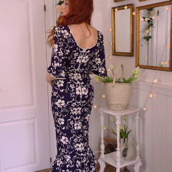 Dark Purple White Floral Vintage Maxi | S