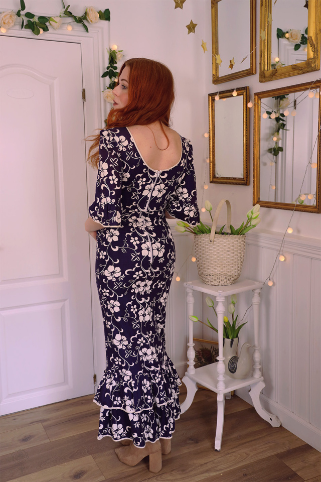 Dark Purple White Floral Vintage Maxi | S