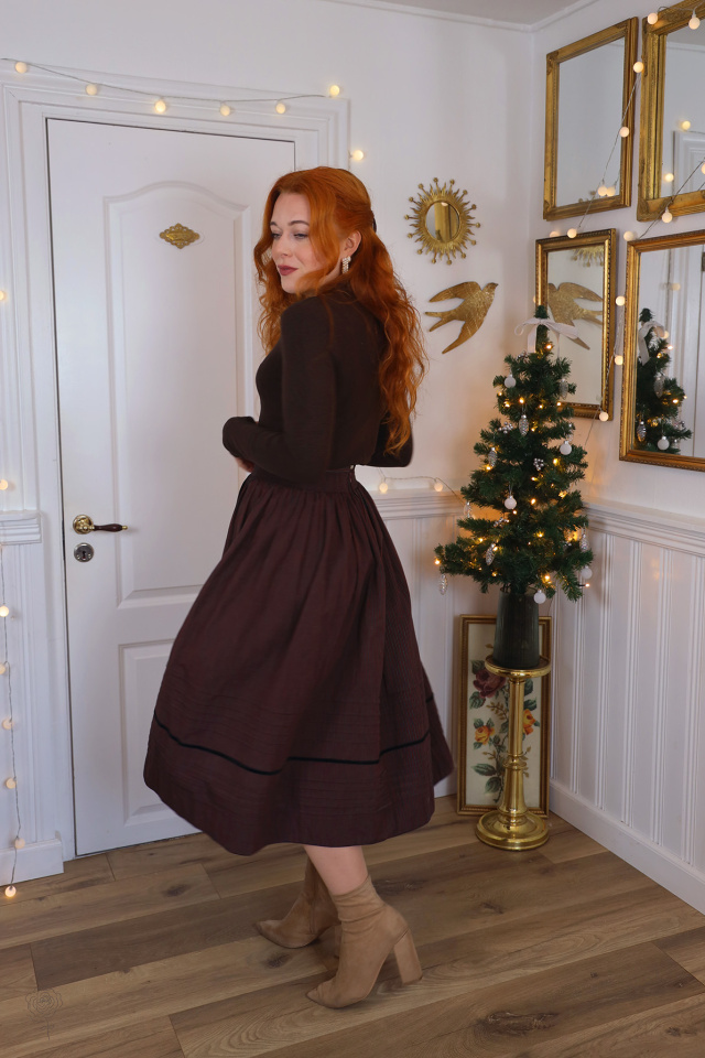 Burgundy Black Striped Vintage Skirt | S