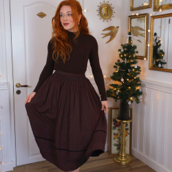 Burgundy Black Striped Vintage Skirt | S