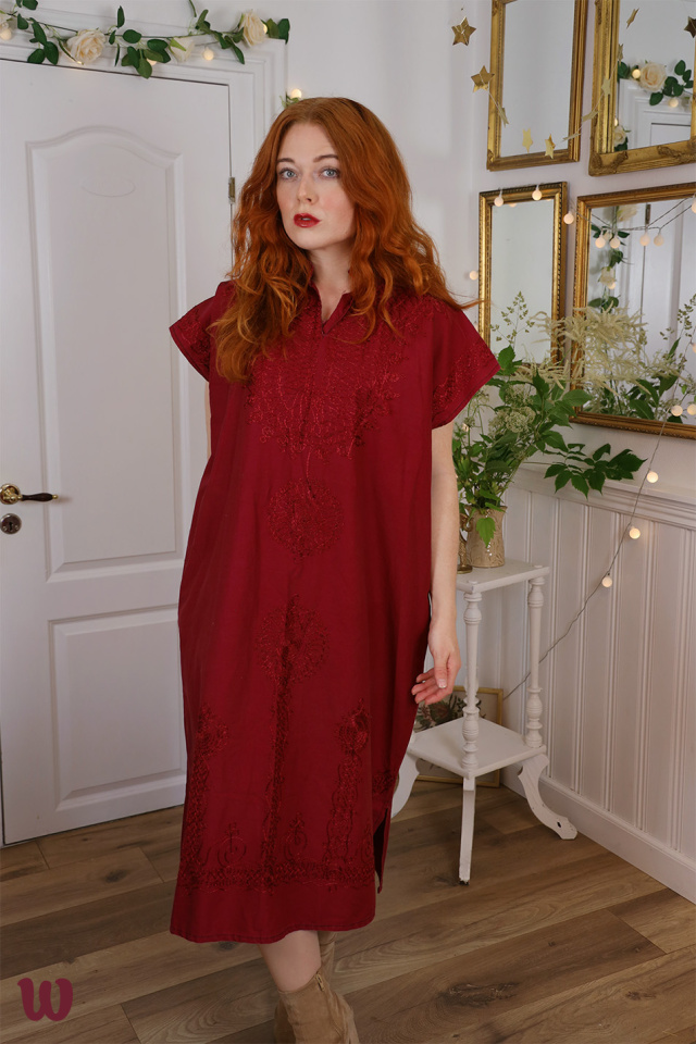 Dark Red Cotton Kaftan | S-L