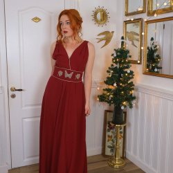 Burgundy 70's Gold Symbols Vintage Maxi | TALL S 