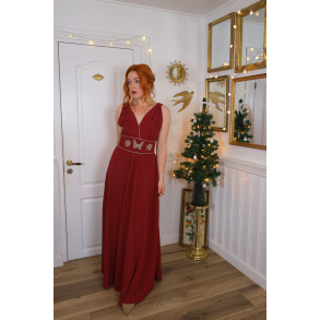 Burgundy 70's Gold Symbols Vintage Maxi | TALL S 