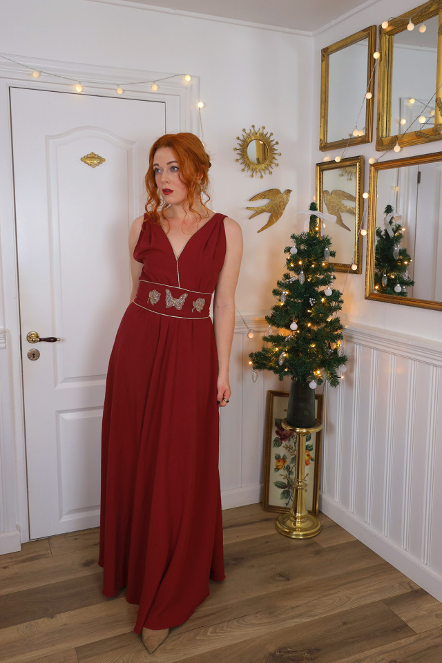 Burgundy 70's Gold Symbols Vintage Maxi | TALL S 