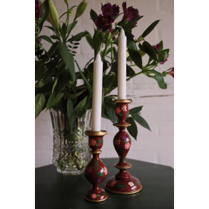 Tall Dark Red Handpainted Candle Holder