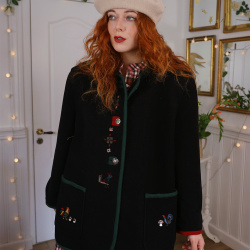 Black Embroidered Wool Vintage Jacket | M