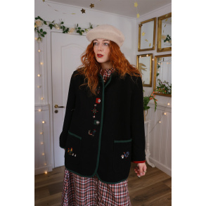 Black Embroidered Wool Vintage Jacket | M