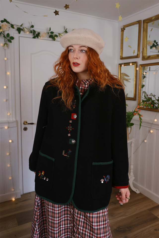 Black Embroidered Wool Vintage Jacket | M