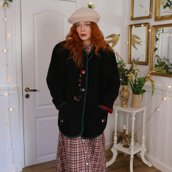 Black Embroidered Wool Vintage Jacket | M