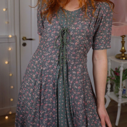 Delicate Romantic Green Floral 90's Dress | S