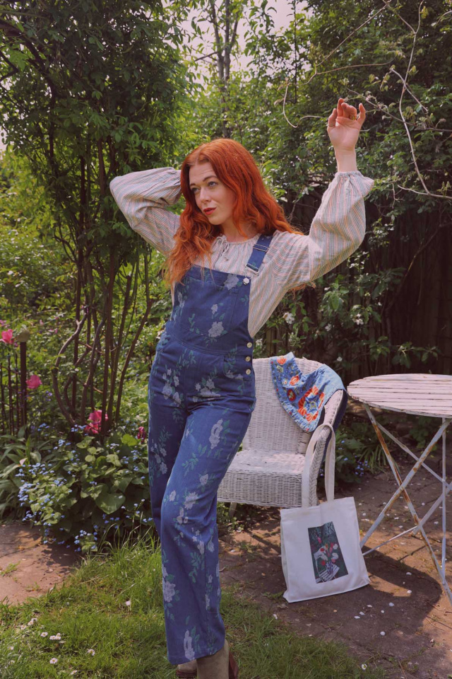 Blue Floral Dungarees 
