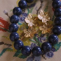 Golden Double Flower Earrings 