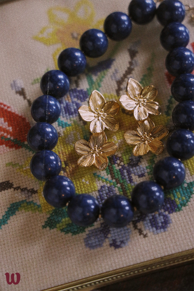 Golden Double Flower Earrings 