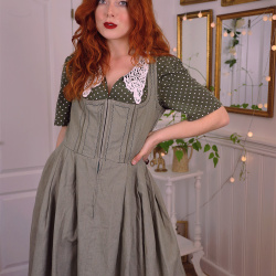 Dusty Green Cotton Vintage Dress | M